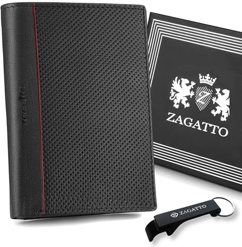 Zagatto Leder Geldbörse Herren mit roten Motiven - Schwarz Portmonee Herren - RFID Secure - 8 Fächer für Kreditkarten Wallet for Men Geldbeutel Herren ZG-N4-F14 von Zagatto