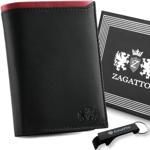 Zagatto Leder Geldbörse Herren mit roten Motiven - Schwarz Portmonee Herren - RFID Secure - 8 Fächer für Kreditkarten Wallet for Men Geldbeutel Herren ZG-N4-F9 von Zagatto