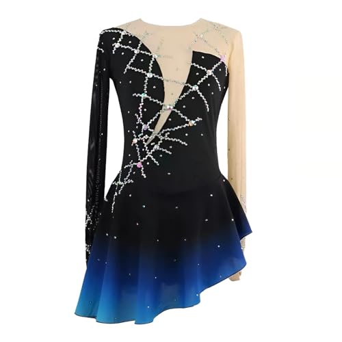 Zagitova Damen Eiskunstlaufkleid for den Wettkampf, langärmliges, verlaufendes Eislauf Tanzkleid for Mädchen mit Strasssteinen(Black_XXXXL) von Zagitova