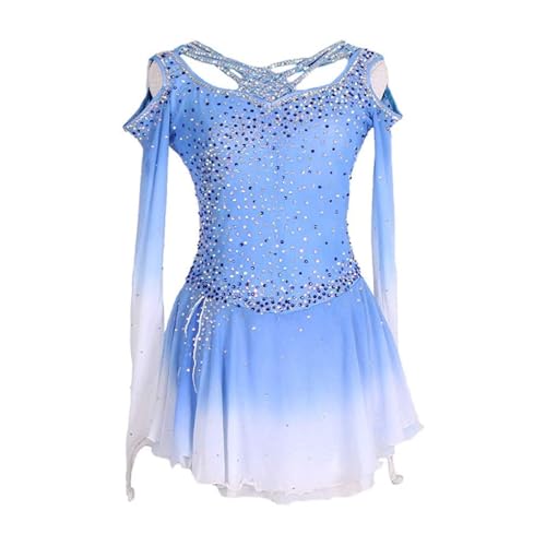 Zagitova Langärmlige Eislaufkleider for Frauen Damen Hollow Dance Kleider mit Funkelnden Strasssteinen(Blue_XXXL) von Zagitova