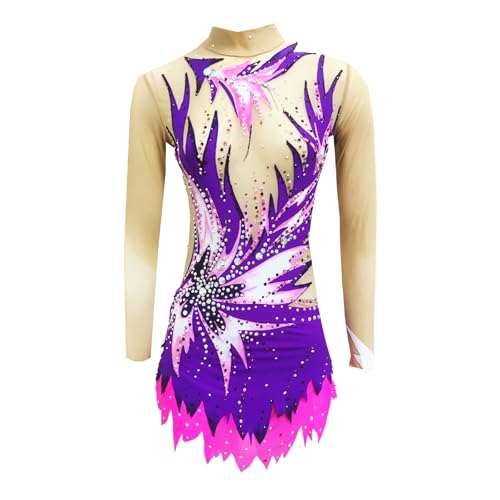 Zagitova Rhythmische Gymnastik-Trikot for Mädchen, bedruckt, Damen-Patchwork-Wettkampf-Tanzkleidung mit glänzenden Strasssteinen(L) von Zagitova