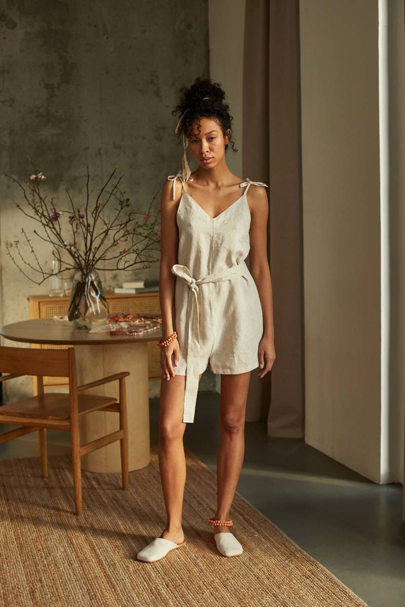 Leinen Jumpsuit Mit Krawatten, Plus Size Sommer Romper von ZagravaUkrainian