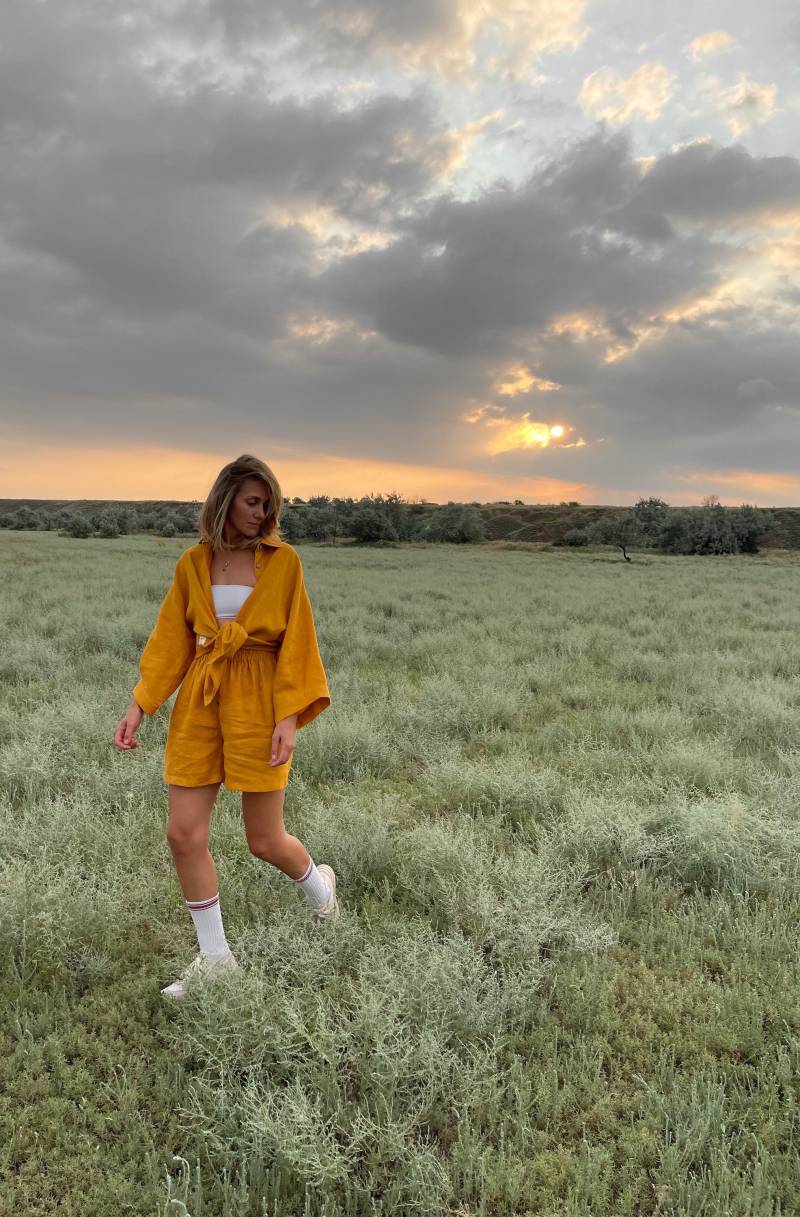 Leinen Set, Leinenhemd Und Shorts, Sommer Frauen Leinenkleidung von ZagravaUkrainian