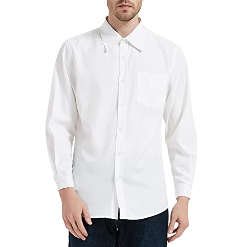 Zahala Battery Herren Kleid Hemd Langarm Slim Fit Casual Business Formal Button Down Shirts mit Tasche, weiß, XL von Zahala Battery