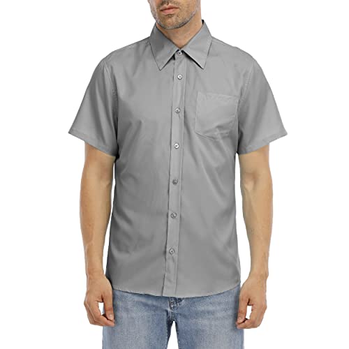 Zahala Battery Herren formelle Hemden Kurzarm Kleid Hemd Button Down Sommer Casual Bügelfrei Business Hemd, grau, XXL von Zahala Battery