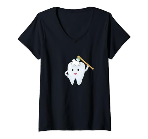 Damen Lustiger Zahn putzt sich die Zähne mit der Zahnbürste Zähne T-Shirt mit V-Ausschnitt Damen Lustiger Zahn putzt sich die Zähne mit der Zahnbürste Zähne T-Shirt mit V-Ausschnitt von Zahn Zähne dental Designs24