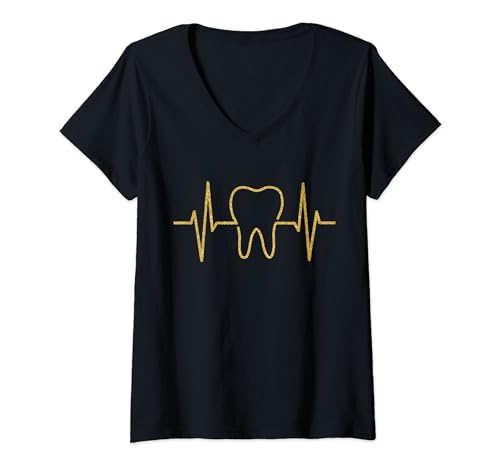 Damen Zahnarzthelferin Zahnarzt Zahn Herzschlag Für Damen Herren T-Shirt mit V-Ausschnitt von Zahnarzthelferin Zahnarzt Geschenke von JOHN ROMEO