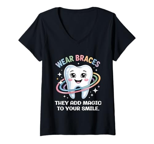Damen Süßes Zahnspangen Design für Kieferorthopäden und Zahnarzt T-Shirt mit V-Ausschnitt Damen Süßes Zahnspangen Design für Kieferorthopäden und Zahnarzt T-Shirt mit V-Ausschnitt von Zahnspangen mit Spaß für ZFA