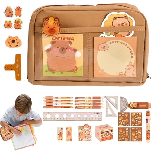 Zahoken Capybara Schreibwaren Set, Briefpapier Set Capybara, Stifttaschen Organizer Für Studenten, Weit Öffnendes Federmäppchen Für Die Schule Mit Stiften, Clips, Linealen Und Mehr Zahoken Capybara Schreibwaren Set, Briefpapier Set Capybara, Stifttaschen Organizer Für Studenten, Weit Öffnendes Federmäppchen Für Die Schule Mit Stiften, Clips, Linealen Und Mehr von Zahoken