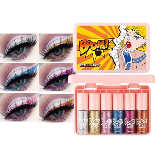 Zahoken Flüssiger Lidschatten - 6 Stück Flüssiger Glitzer Lidschatten Farbenfroh - Hochpigmentierter Verwischfester Glitzer Lidschatten Für Täglichen Einsatz Festivals Fotoshootings von Zahoken