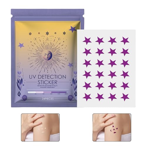 Zahoken UV-Erkennungsaufkleber - 24 UV Schutz Aufkleber Für Den Körper | Schweißresistente Pflegeprodukte und tragbare Gesichtssonnenschutz-Patches für Erwachsene und Kinder von Zahoken