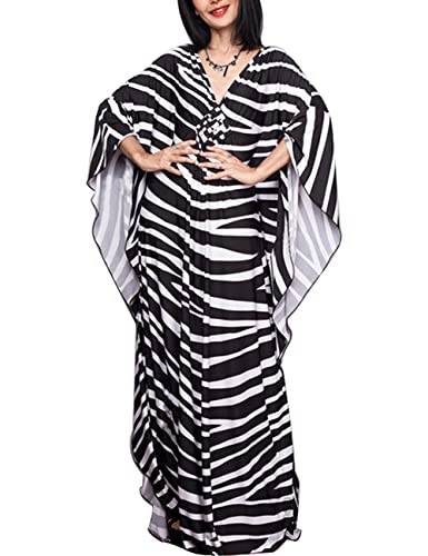 ZaisuiFun Strandkleid Damen Sommer Lang Kaftan Maxikleid Boho Stand Kleid Sommerkleid Strandbekleidung Übergröße, Farbe 04 von ZaisuiFun