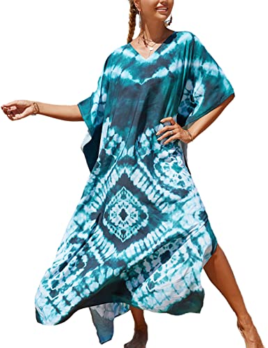 ZaisuiFun Strandkleid Damen Sommer Kaftan Maxikleid Boho Stand Kleider Lang Viskose Sommerkleid Große Größen, Farbe 01 von ZaisuiFun