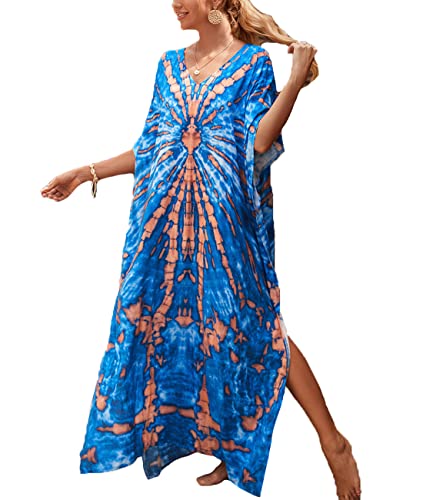 ZaisuiFun Strandkleid Damen Sommer Kaftan Maxikleid Boho Stand Kleider Lang Viskose Sommerkleid Große Größen, Farbe 04 von ZaisuiFun