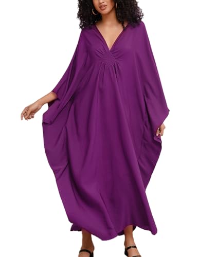 ZaisuiFun Strandkleid Damen Sommer Kaftan Maxikleid Stand Kleider Lang Sommerkleid Große Größen, Lila von ZaisuiFun