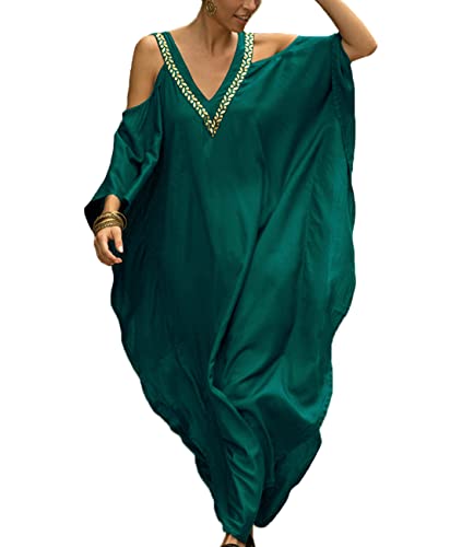 ZaisuiFun Kaftan Strandkleid Damen Lang Sommerkleid Boho V-Ausschnitt Maxikleid Strand Kleid Übergröße, Farbe 01 von ZaisuiFun