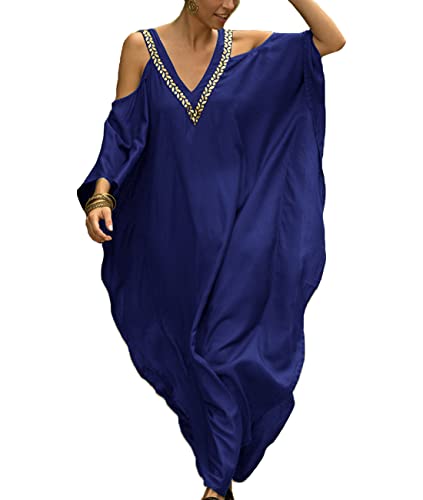 ZaisuiFun Kaftan Strandkleid Damen Lang Sommerkleid Boho V-Ausschnitt Maxikleid Strand Kleid Übergröße, Farbe 02 von ZaisuiFun