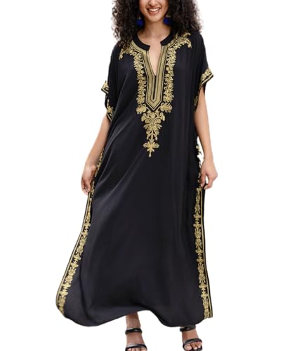 ZaisuiFun Strandkleid Damen Sommer Kaftan Maxikleid Boho Stand Kleider Lang Viskose Sommerkleid Große Größen, Farbe 05 von ZaisuiFun