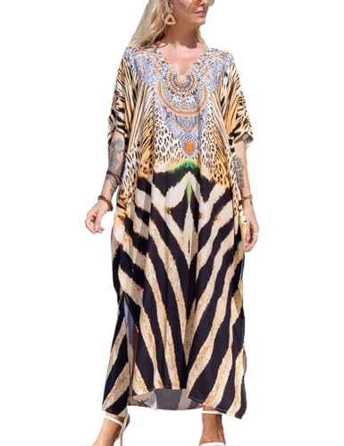 ZaisuiFun Strandkleid Damen Sommer Kaftan Maxikleid Boho Stand Kleider Lang Viskose Sommerkleid Große Größen, Farbe 06 von ZaisuiFun