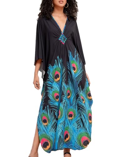 ZaisuiFun Strandkleid Damen Sommer Lang Kaftan Maxikleid Boho Stand Kleid Sommerkleid Strandbekleidung Übergröße, Farbe 01 von ZaisuiFun