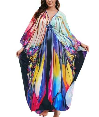 ZaisuiFun Strandkleid Damen Sommer Lang Kaftan Maxikleid Boho Stand Kleid Sommerkleid Strandbekleidung Übergröße, Farbe 01 von ZaisuiFun