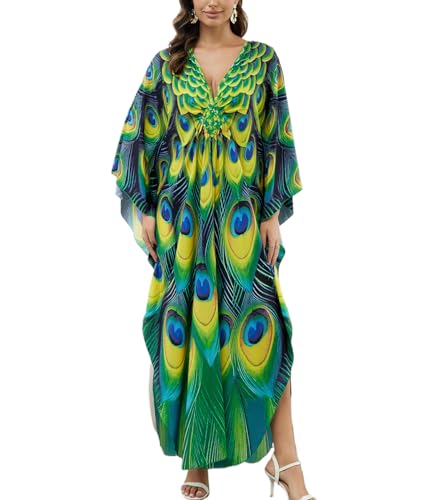 ZaisuiFun Strandkleid Damen Sommer Lang Kaftan Maxikleid Boho Stand Kleid Sommerkleid Strandbekleidung Übergröße, Farbe 07 von ZaisuiFun