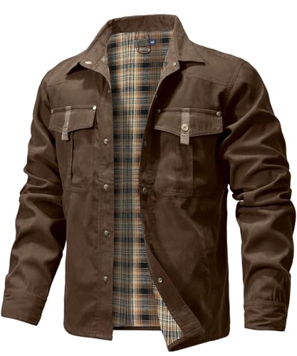 Zaitun Herren Flanell gefüttert Jacke Jacke kariert gebürstet Futter Cowboy Western Twill Outdoor Shirt Jacke von Zaitun