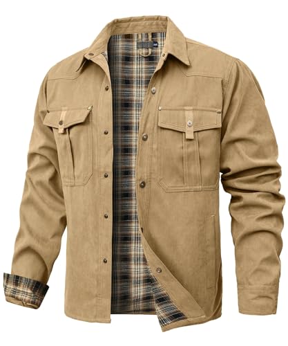 Zaitun Herren Flanell gefüttert Jacke Jacke kariert gebürstet Futter Cowboy Western Twill Outdoor Shirt Jacke von Zaitun