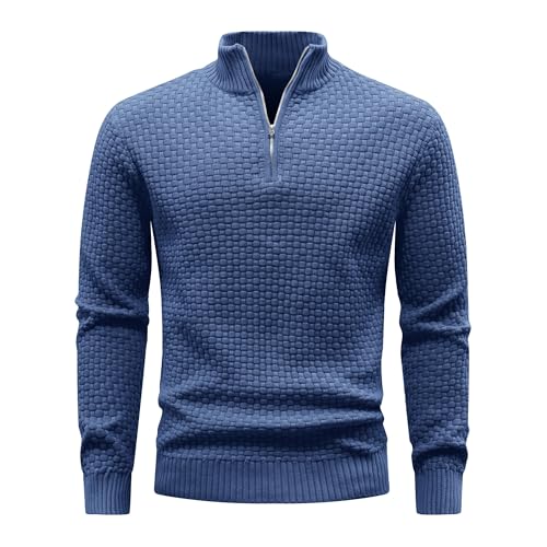 Zaitun Herren Half Zip Pullover Waffel Strickpullover Rollkragenpullover Warm Langarm Winterpullover Freizeit Stehkragen Sweater Pulli von Zaitun