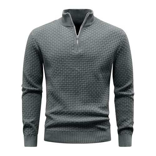Zaitun Herren Half Zip Pullover Waffel Strickpullover Rollkragenpullover Warm Langarm Winterpullover Freizeit Stehkragen Sweater Pulli von Zaitun