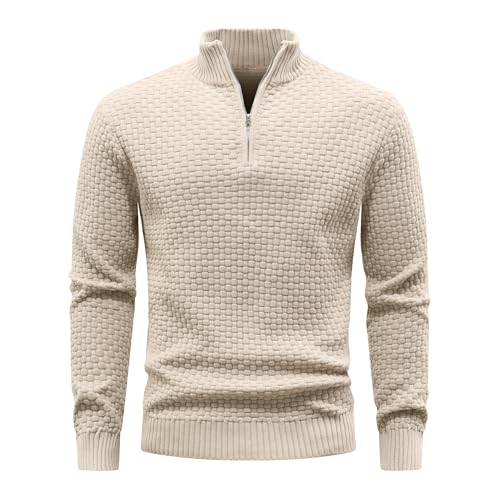 Zaitun Herren Half Zip Pullover Waffel Strickpullover Rollkragenpullover Warm Langarm Winterpullover Freizeit Stehkragen Sweater Pulli von Zaitun