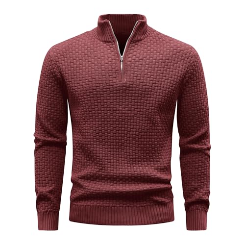 Zaitun Herren Half Zip Pullover Waffel Strickpullover Rollkragenpullover Warm Langarm Winterpullover Freizeit Stehkragen Sweater Pulli von Zaitun