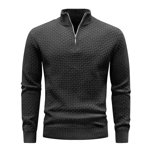 Zaitun Herren Half Zip Pullover Waffel Strickpullover Rollkragenpullover Warm Langarm Winterpullover Freizeit Stehkragen Sweater Pulli von Zaitun