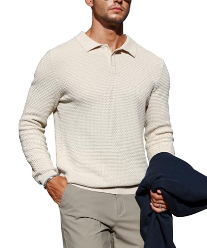 Zaitun Herren Langarm Strick-Poloshirts Lässig Leicht Kragen Pullover, Khaki, Groß von Zaitun