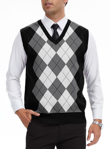 Zaitun Herren Pullunder Kariert Ärmellose V Ausschnitt Weste Slim Fit Westen Freizeit Business Strickweste Herbst Winter Pullover von Zaitun