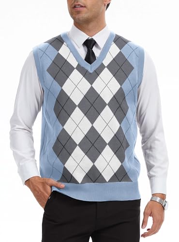 Zaitun Herren Pullunder Kariert Ärmellose V Ausschnitt Weste Slim Fit Westen Freizeit Business Strickweste Herbst Winter Pullover von Zaitun