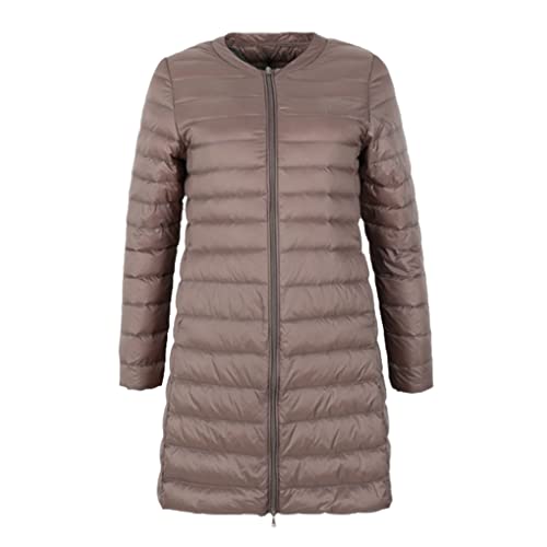 Zaiyi Herbst Kragenlose Damen Ultraleichte Ente Daunenmantel Reißverschluss Long Liner Tragbare Jacken Weibliche Warme Oberbekleidung Khaki XL von Zaiyi