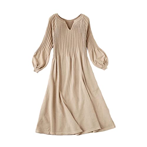 Zaiyi Damen Strickpullover Kleid Mit V Ausschnitt Elegantes Langes Kleid Khaki S von Zaiyi