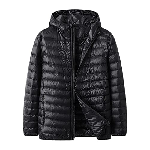 Zaiyi Herbst Winter Leichte Kapuzen Daunenjacke Herren Klassischen Stil Junge Herren Lose Dicke Warme Daunenjacke black 8XL von Zaiyi