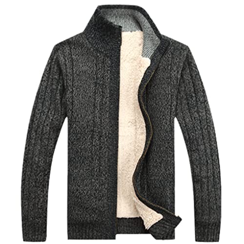 Zaiyi Herren Winterpullover Dickes Fleece Lässige Strickjacke Strickpullover Für Herren Mantel Warme Pullover AB203-2 Dark Gray L von Zaiyi