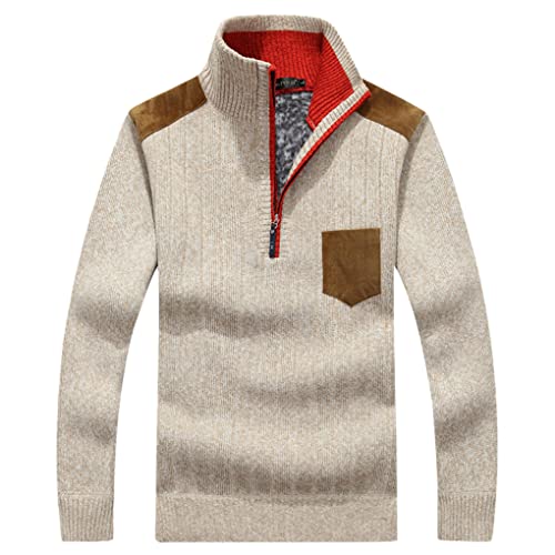 Zaiyi Winter Pullover Herren Pullover Mode Gespleißt Fleece Halber Reißverschluss Pullover Dicken Warmen Pullover Strickpullover Beige 3XL von Zaiyi