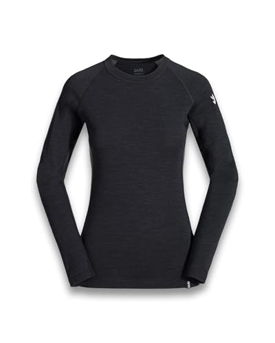 Zajo ELSA Merino Longsleeve Damen - Langarmshirt aus Merinowolle - Atmungsaktiv & Geruchsneutral - für Wandern, Outdoor, Camping - Schwarz, S von Zajo