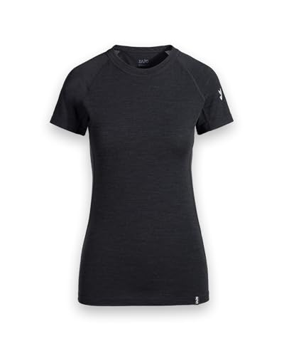 Zajo ELSA Merino Tshirt Damen - Funktionsshirt aus Merino Wolle - Atmungsaktiv & Geruchsneutral - Temperaturregulierend - Wandern, Outdoor - Schwarz, XXL von Zajo