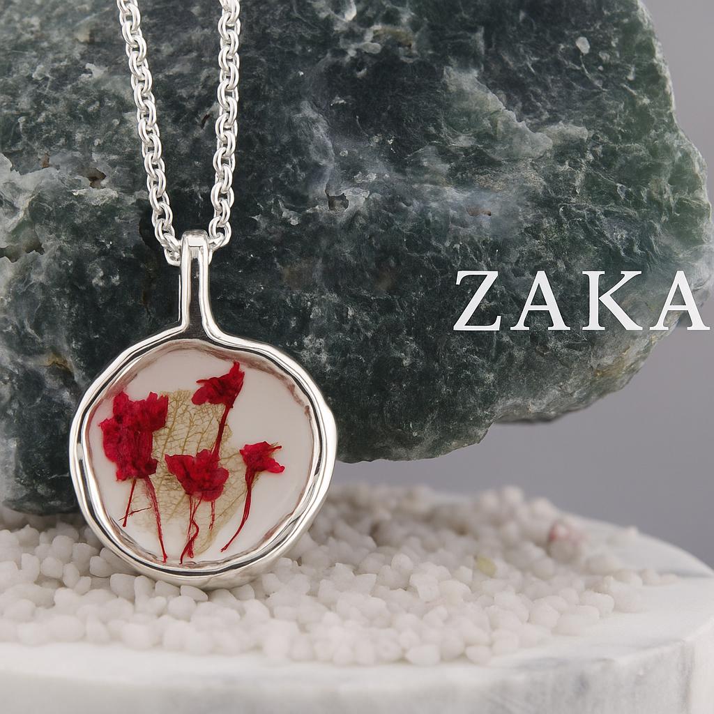 Handgemachter Blumen-Anhänger | Echte Rote Blüten Silberkette Mit Gravur Natur Schmuck Geschenk Handgemachter Blumen-Anhänger | Echte Rote Blüten Silberkette Mit Gravur Natur Schmuck Geschenk von ZakaSchmuck
