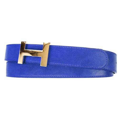 Zakatte • Damen Gürtel aus Kunstleder mit H-Schnalle Hüftgürtel Taillengürtel BS058 (Royalblau-Gold, 85 cm) von Zakatte