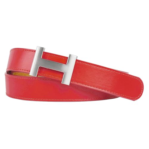 Zakatte • Damen Gürtel aus Kunstleder mit H-Schnalle Hüftgürtel Taillengürtel Damengürtel BS058 (Rot-Silber, 85 cm) von Zakatte