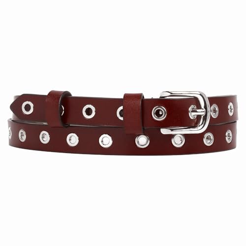 Zakatte • Damen Ösengürtel aus Leder Gürtel mit Ösen Lochgürtel Damengürtel Ledergürtel G003 (Bordeaux, 85 cm) von Zakatte