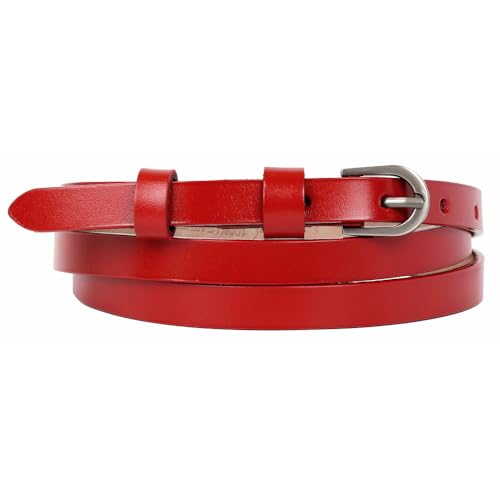 Zakatte • Damen schlichter schmaller Gürtel aus Leder Damengürtel Taillengürtel Ledergürtel Hüftgürtel G005 (Rot, 80 cm) von Zakatte