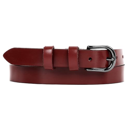 Zakatte • Damen schmaler Gürtel aus Leder schlicht Ledergürtel Taillengürtel Hüftgürtel G004 (Bordeaux, 90 cm) von Zakatte