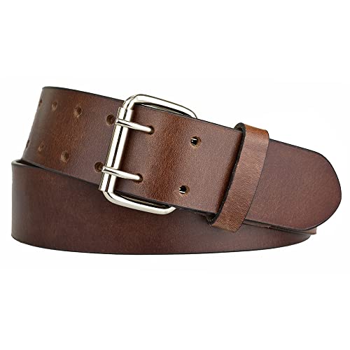 Zakatte • Unisex breiter Gürtel aus Leder mit doppeldorn Arbeitsgürtel Ledergürtel B506 (Cognac, 80 cm) von Zakatte